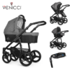 Venicci Soft 3 in 1 Travel System Denim Grey / Black Chassis- 11 piece bundle