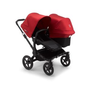 Bugaboo Donkey 3 Duo Stroller Black Chassis - Black Fabrics Red Canopy