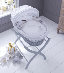 Lottie Grey on Grey Moses Basket Overhead Girls