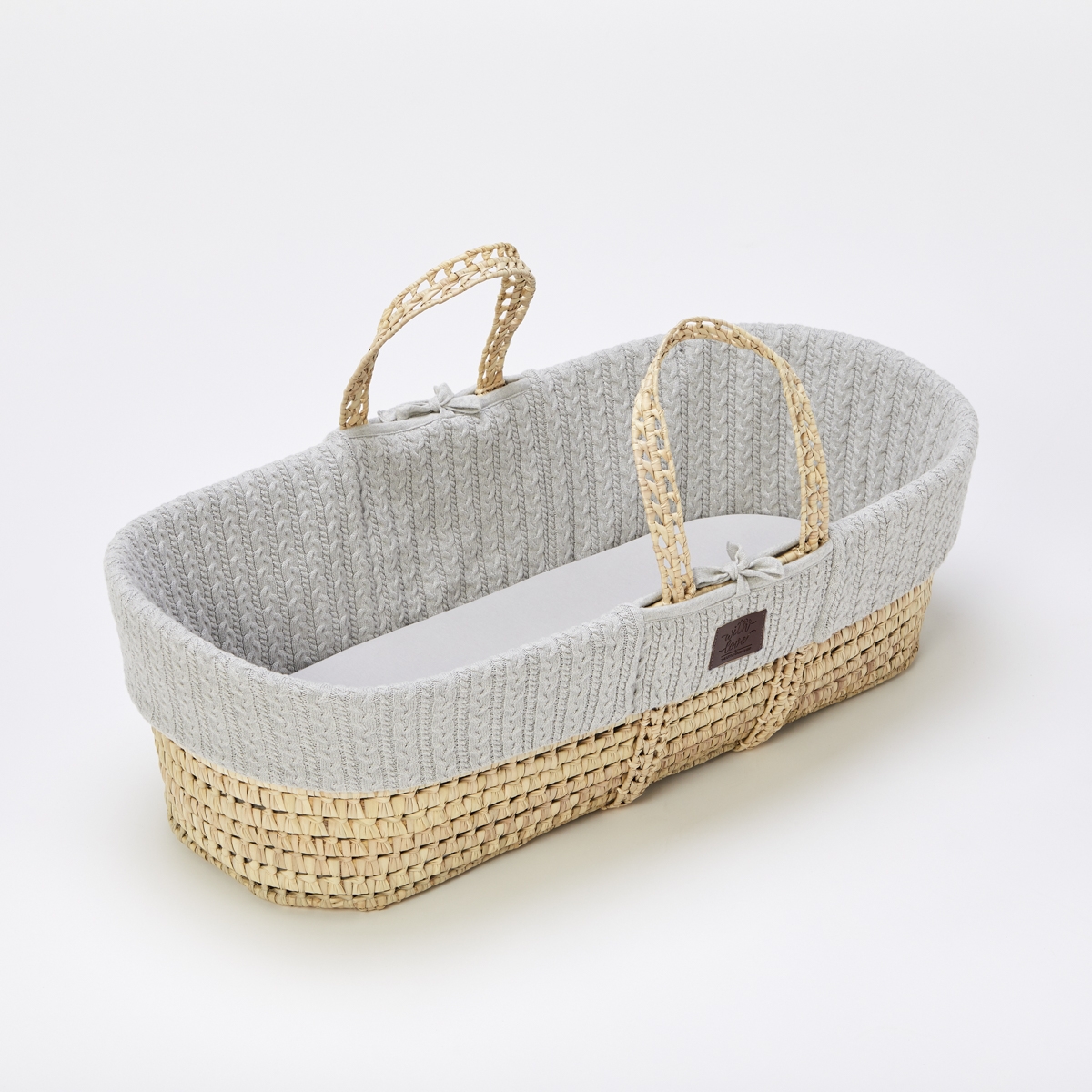 Little Green Sheep Natural Knitted Moses Basket with Mattress - Dove