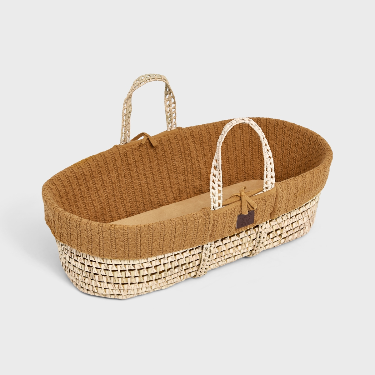 Little Green Sheep Natural Knitted Moses Basket with Mattress - Honey