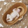 baby in brown moses basket
