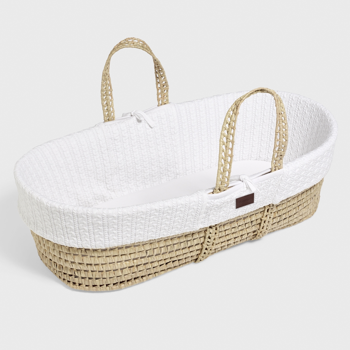 Little Green Sheep Natural Knitted Moses Basket with Mattress - White