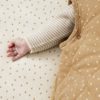baby arm with brown spotted dress