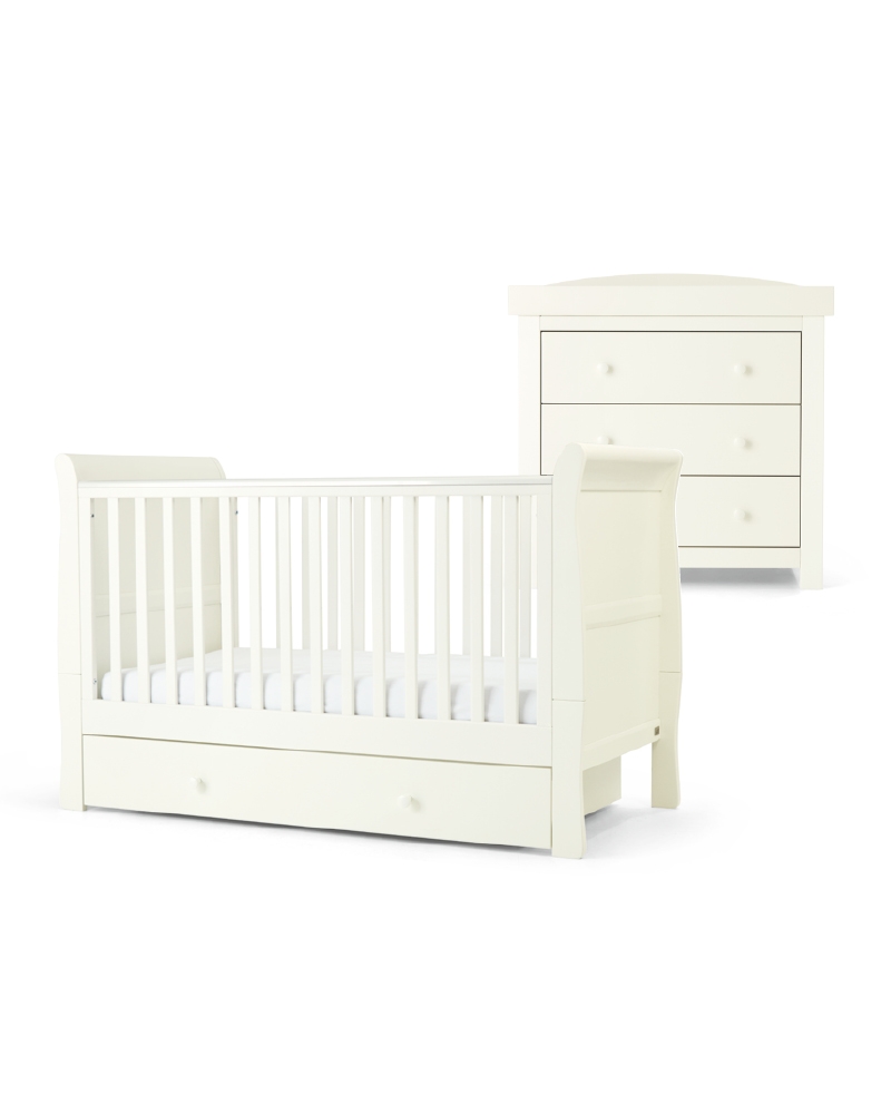 Mamas & Papas Mia 2 Piece Cotbed & Dresser Set - White