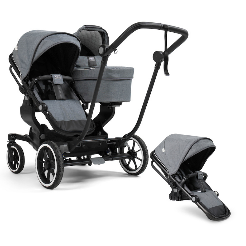Emmaljunga NXT Double Pram System With Black Chassis - Lounge Grey