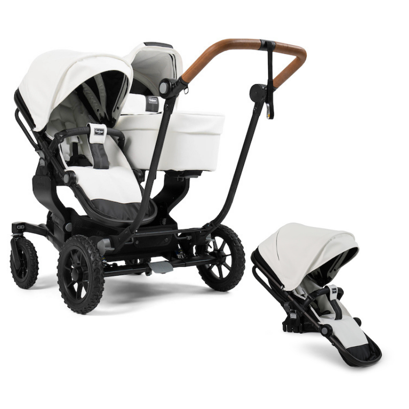 Emmaljunga NXT Double Pram System With Outdoor Chassis - White Leatherette