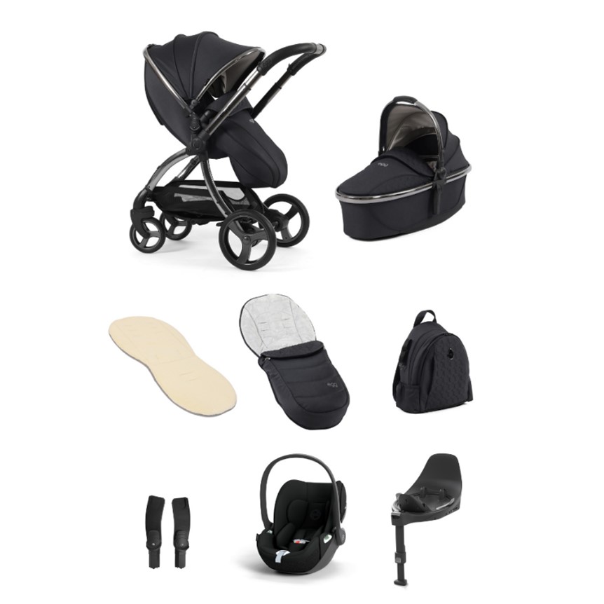 A collage of a stroller and accessories